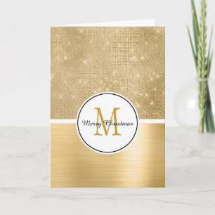 Gold Glam Funkel Monogramm Weihnachten Karte