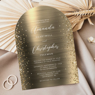 Gold Glam gebürstete Metall-Glitter-Bogen-Hochzeit Einladung
