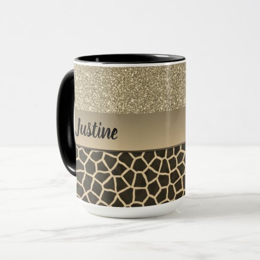 Gold Glam Giraffe Print Tasse (Vorderseite Links)