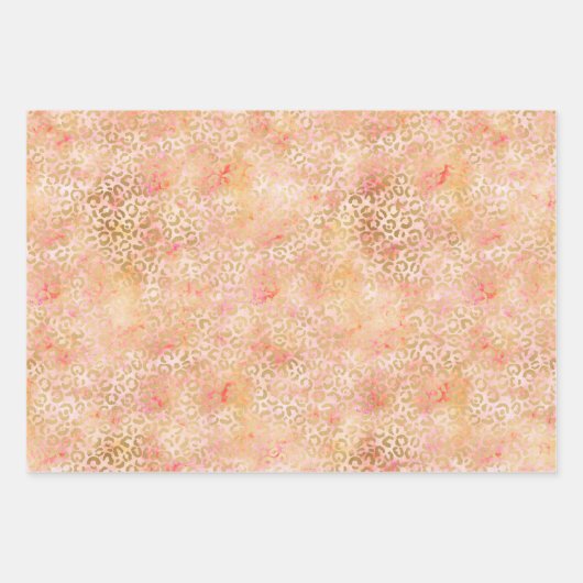 Gold Glam Girl Peach Pink Blush Leopard Print Geschenkpapier Set (Vorderseite)