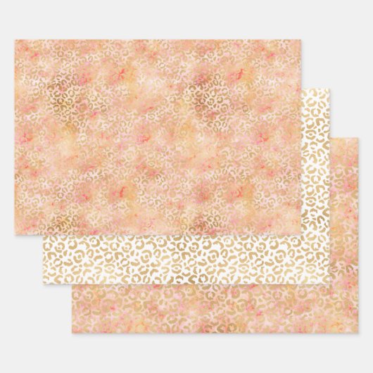 Gold Glam Girl Peach Pink Blush Leopard Print Geschenkpapier Set (Set)