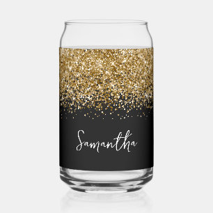 Gold Glam Glitter auf Schwarz Dosenglas