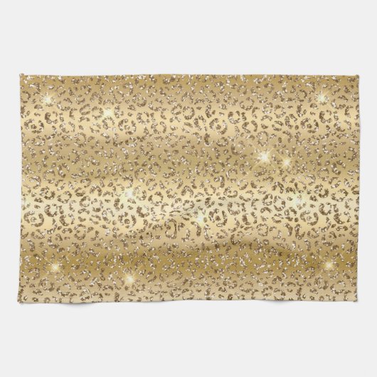 Gold Glam Glitter Leopard Geschirrtuch (Horizontal)
