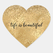 Gold Glam Glitter Leopard Herz-Aufkleber (Vorderseite)