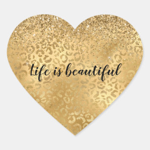 Gold Glam Glitter Leopard Herz-Aufkleber