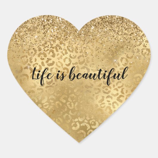 Gold Glam Glitter Leopard Herz-Aufkleber (Vorderseite)