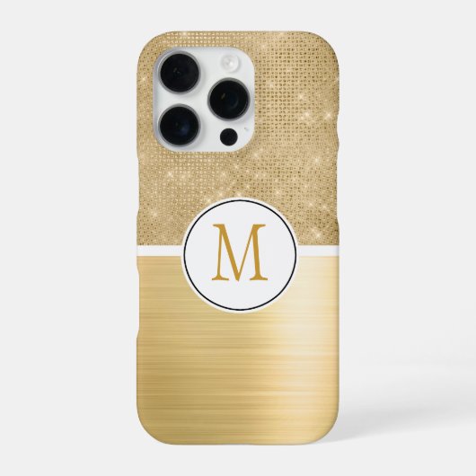 Gold Glam Glitz Monogramm iPhone Hülle (Rückseite)