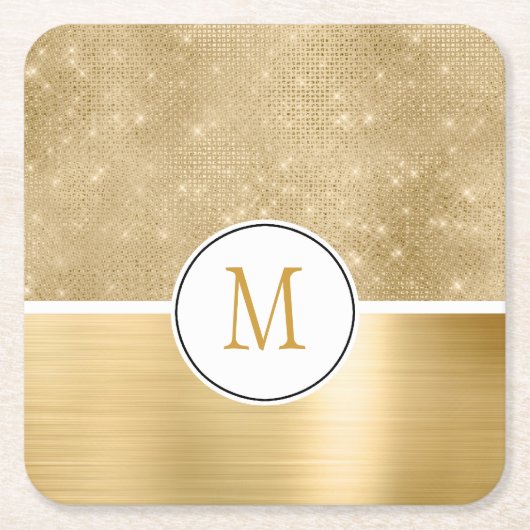 Gold Glam Glitz Monogramm Rechteckiger Pappuntersetzer (Vorderseite)