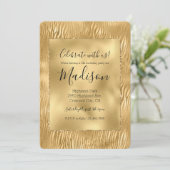 Gold Glam Glitz Zebra Print Einladung (Stehend Vorderseite)