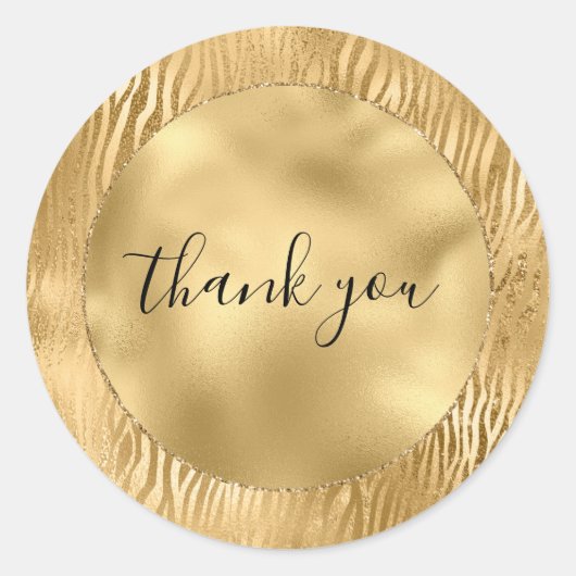 Gold Glam Glitz Zebra Print Runder Aufkleber (Vorderseite)