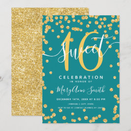 Gold Glam Glitzer Confetti 16. Geburtstag Aquamari Einladung