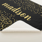 Gold Glam Glitzer Confetti | Ihr Name auf schwarz Sherpadecke (3/4)