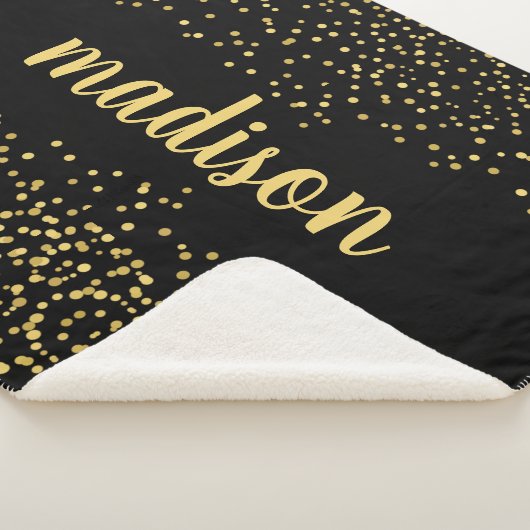 Gold Glam Glitzer Confetti | Ihr Name auf schwarz Sherpadecke (3/4)