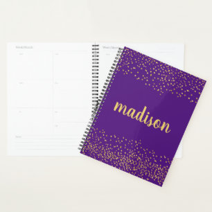 Gold Glam Glitzer Confetti PERSONALISIERT LILA Planer