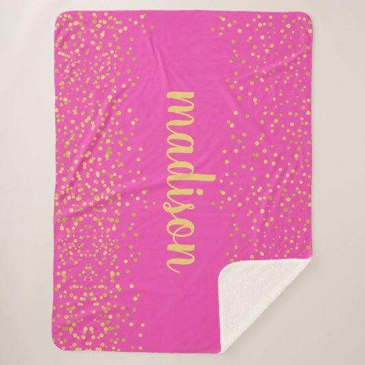 Gold Glam Glitzer Confetti | Personalisiert rosa Sherpadecke (Vorderseite)