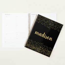 Gold Glam Glitzer Confetti | Personalisiert Schwar Planer