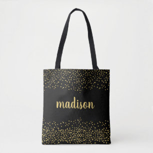 Gold Glam Glitzer Confetti Personalisiert Schwar Tasche