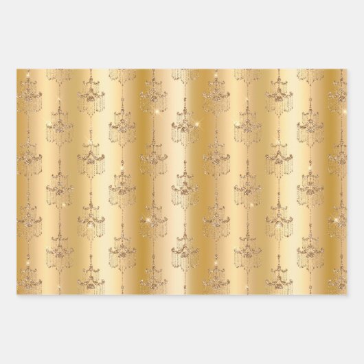 Gold Glam Glitzer Diamonds & Chandeliers Geschenkpapier Set (Vorderseite 2)