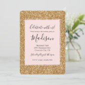 Gold Glam Glitzer Einladung (Stehend Vorderseite)