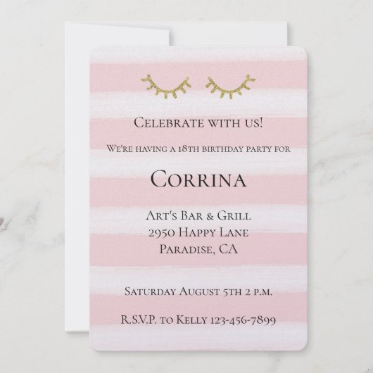 Gold Glam Glitzer Eyelashes Einladung (Vorderseite)