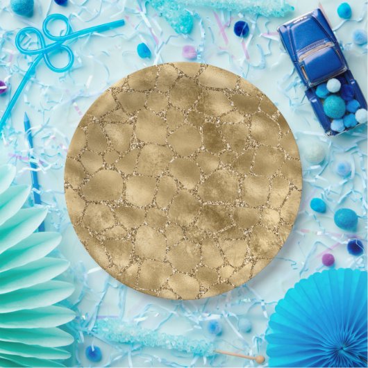 Gold Glam Glitzer Giraffe Print Pappteller (Party)