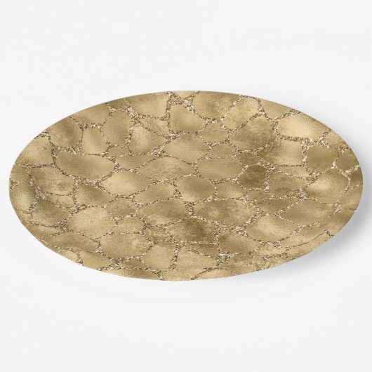 Gold Glam Glitzer Giraffe Print Pappteller (Schrägansicht)