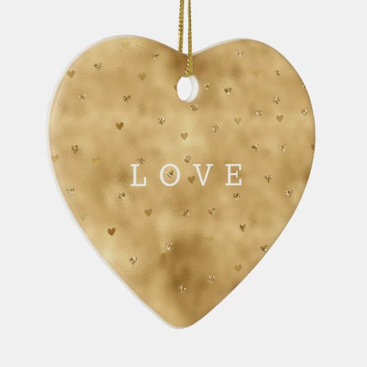 Gold Glam Glitzer Hearts Keramik Ornament (Rechts)