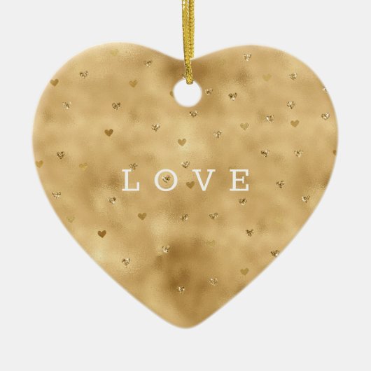 Gold Glam Glitzer Hearts Keramik Ornament (Vorne)