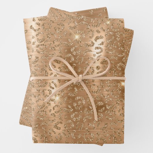Gold Glam Glitzer Leopard Animal Print Geschenkpapier Set (Beispiel)