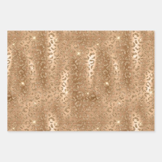 Gold Glam Glitzer Leopard Animal Print Geschenkpapier Set (Vorderseite)