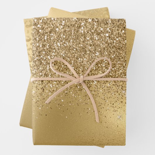 Gold Glam Glitzer Leopard Geschenkpapier Set (Beispiel)