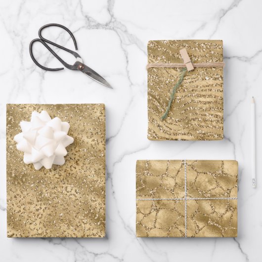Gold Glam Glitzer Leopard Giraffe Zebra Animal Geschenkpapier Set (Vorderseite)