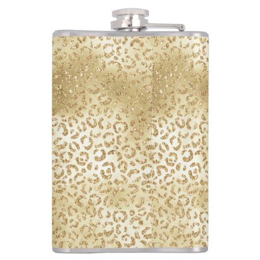 Gold Glam Glitzer Leopard Print Flachmann (Rückseite)