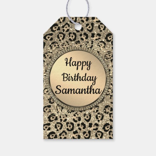Gold Glam Glitzer Leopard Print Geschenkanhänger (Vorderseite)