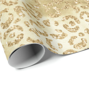 Gold Glam Glitzer Leopard Print Geschenkpapier