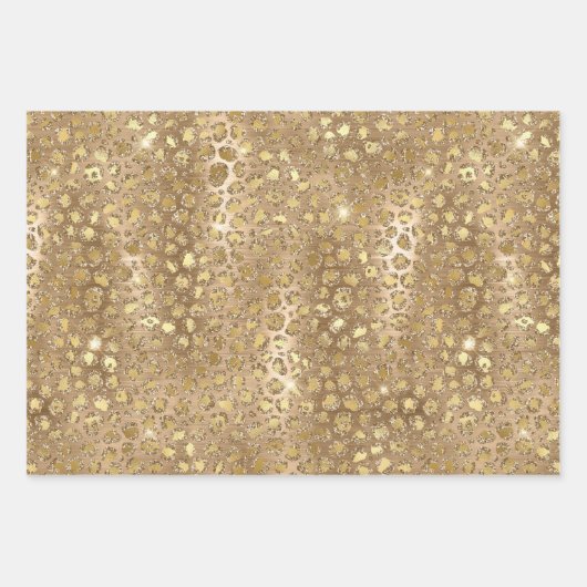 Gold Glam Glitzer Leopard Print Geschenkpapier Set (Vorderseite 3)