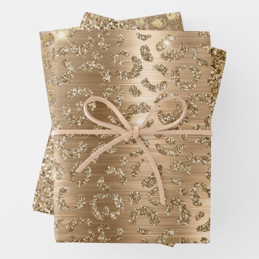Gold Glam Glitzer Leopard Print Geschenkpapier Set (Beispiel)