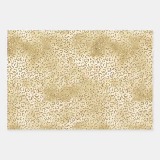 Gold Glam Glitzer Leopard Print Geschenkpapier Set (Vorderseite)