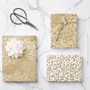 Gold Glam Glitzer Leopard Print Geschenkpapier Set