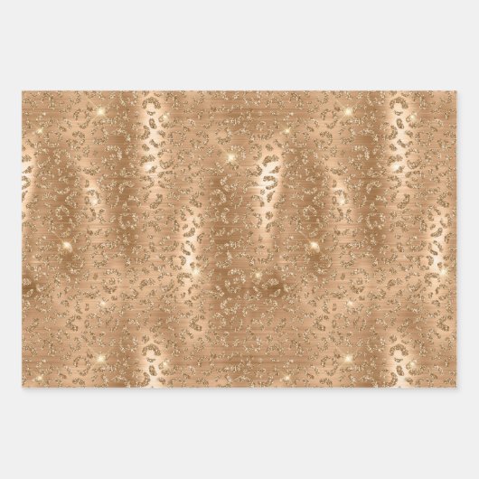 Gold Glam Glitzer Leopard Print Geschenkpapier Set (Vorderseite 3)