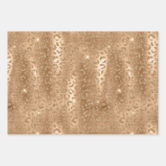 Gold Glam Glitzer Leopard Print Geschenkpapier Set (Vorderseite)