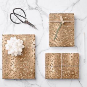 Gold Glam Glitzer Leopard Print Geschenkpapier Set