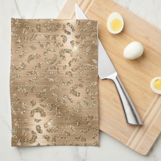 Gold Glam Glitzer Leopard Print Geschirrtuch (Viertel Falte)