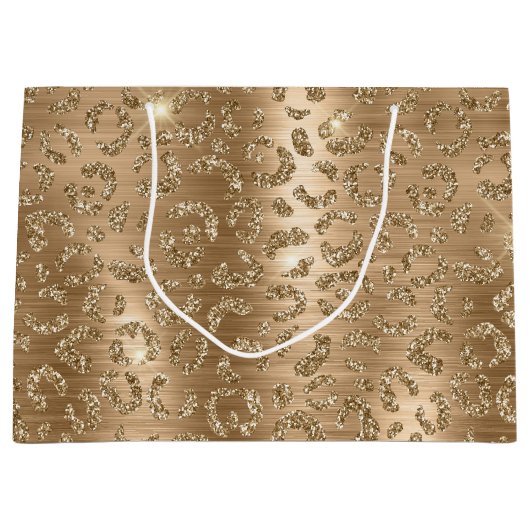 Gold Glam Glitzer Leopard Print Große Geschenktüte (Vorderseite)
