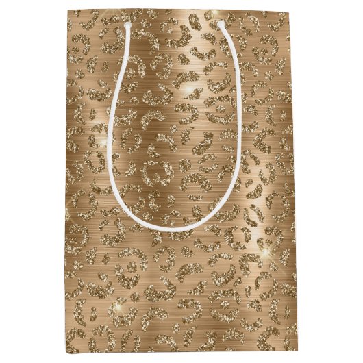 Gold Glam Glitzer Leopard Print Mittlere Geschenktüte (Vorderseite)