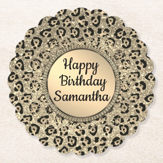 Gold Glam Glitzer Leopard Print Paper Untersetzer (Vorderseite)