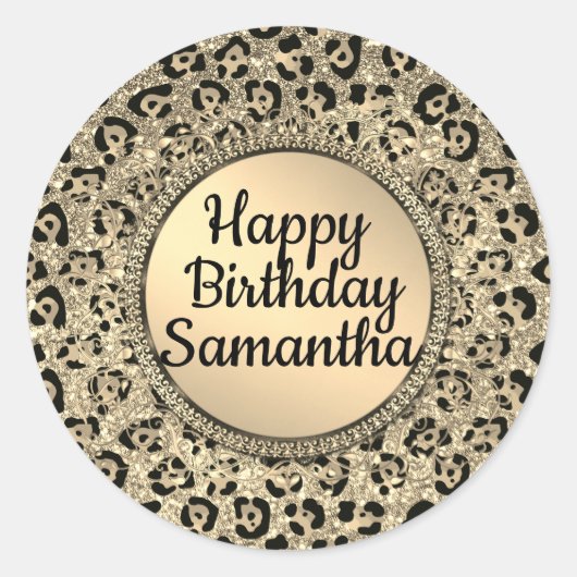 Gold Glam Glitzer Leopard Print Runder Aufkleber (Vorderseite)