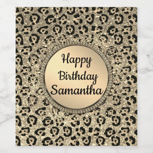 Gold Glam Glitzer Leopard Print Weinetikett (Einzelnes Label)