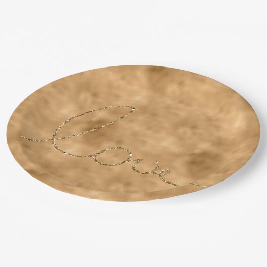 Gold Glam Glitzer Liebe Pappteller (Schrägansicht)