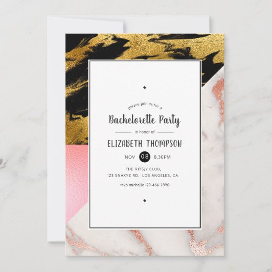 Gold Glam Glitzer Marble Junggeselinnen-Abschied Einladung (Vorderseite)